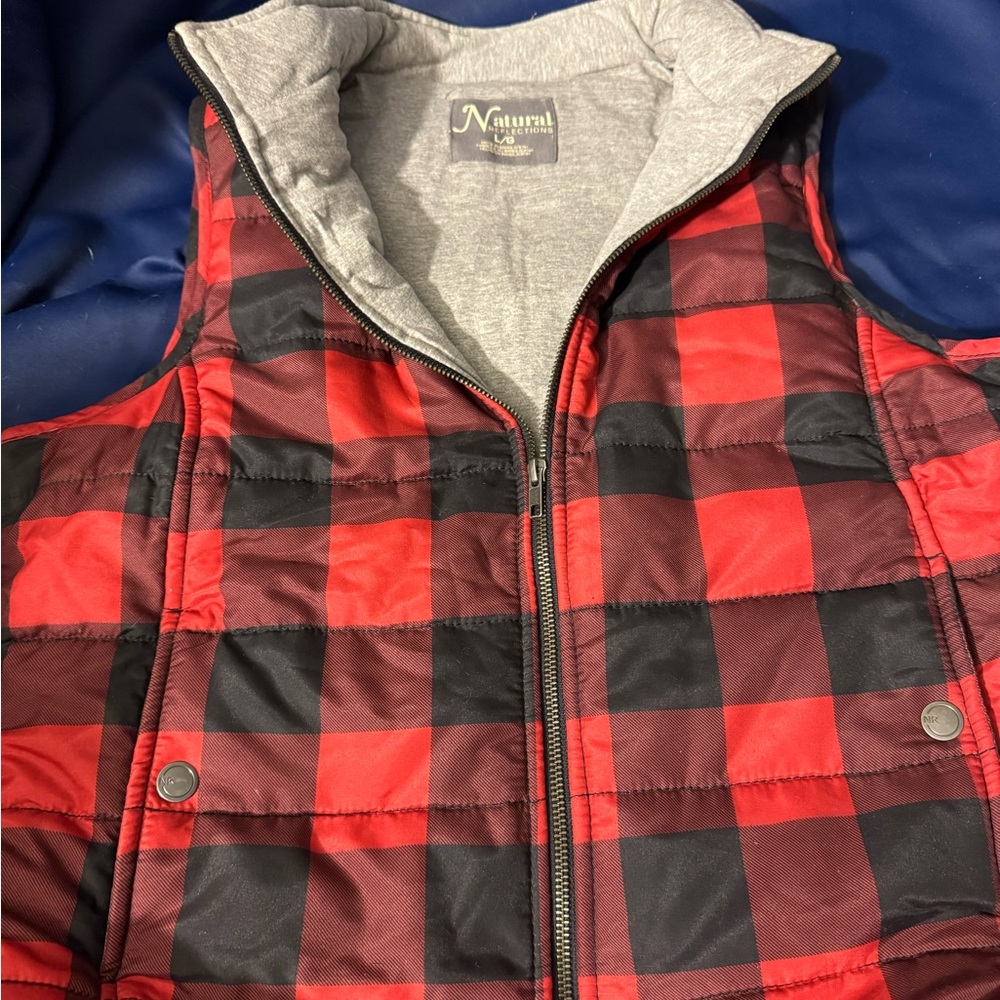 Natural Reflections Red and Black Checkered Vest NWOT